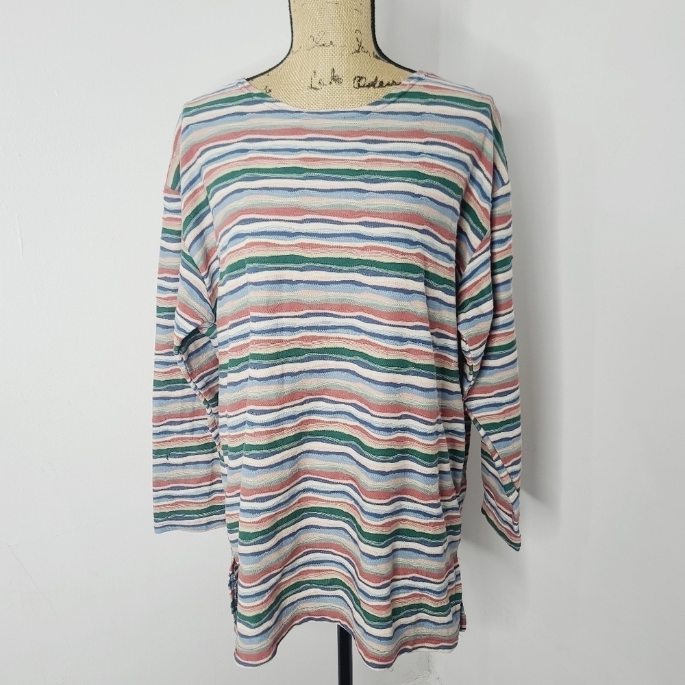 Vintage 90s Jazz Sport Colorful Striped Slouchy Shirt